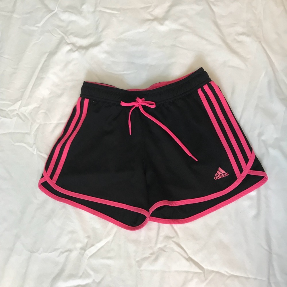 pink and black adidas shorts
